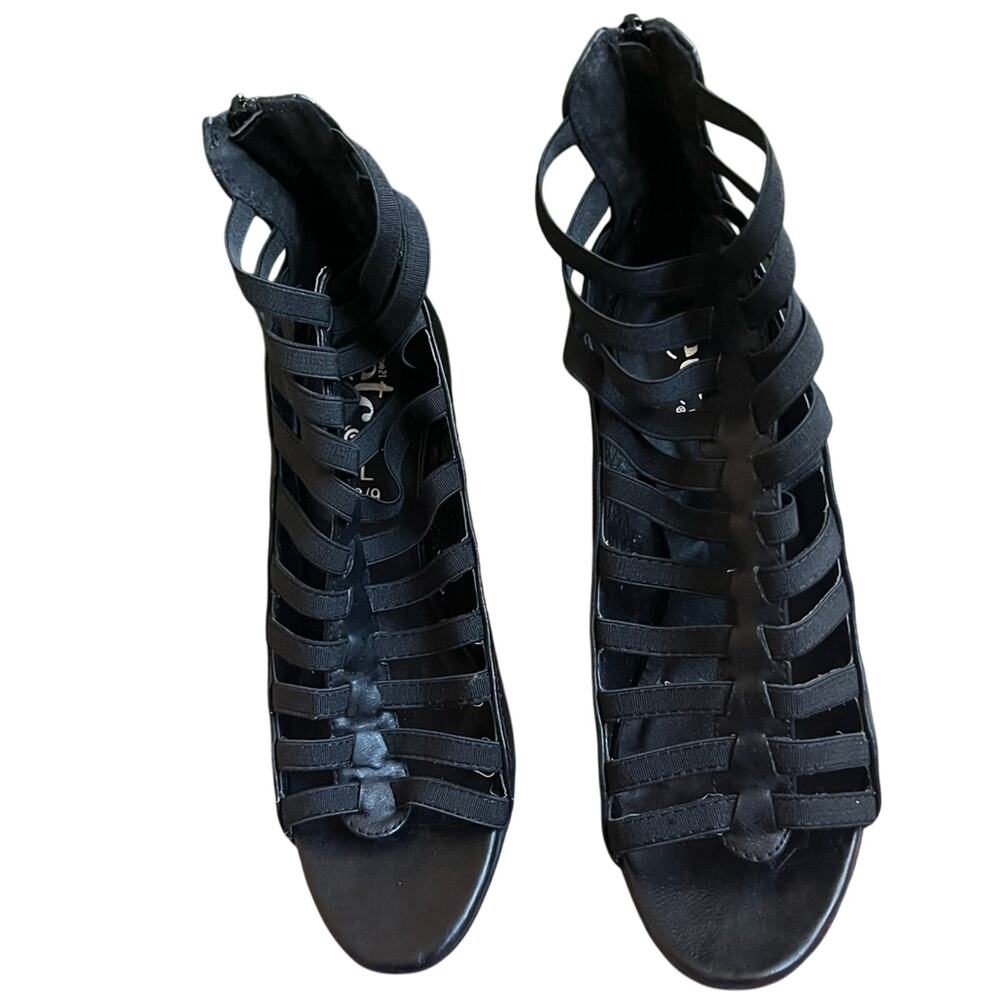 Rue21 etc Strappy Wedge 3 1/2” Heels Faux Leather Size Large 8 / 9 Black
